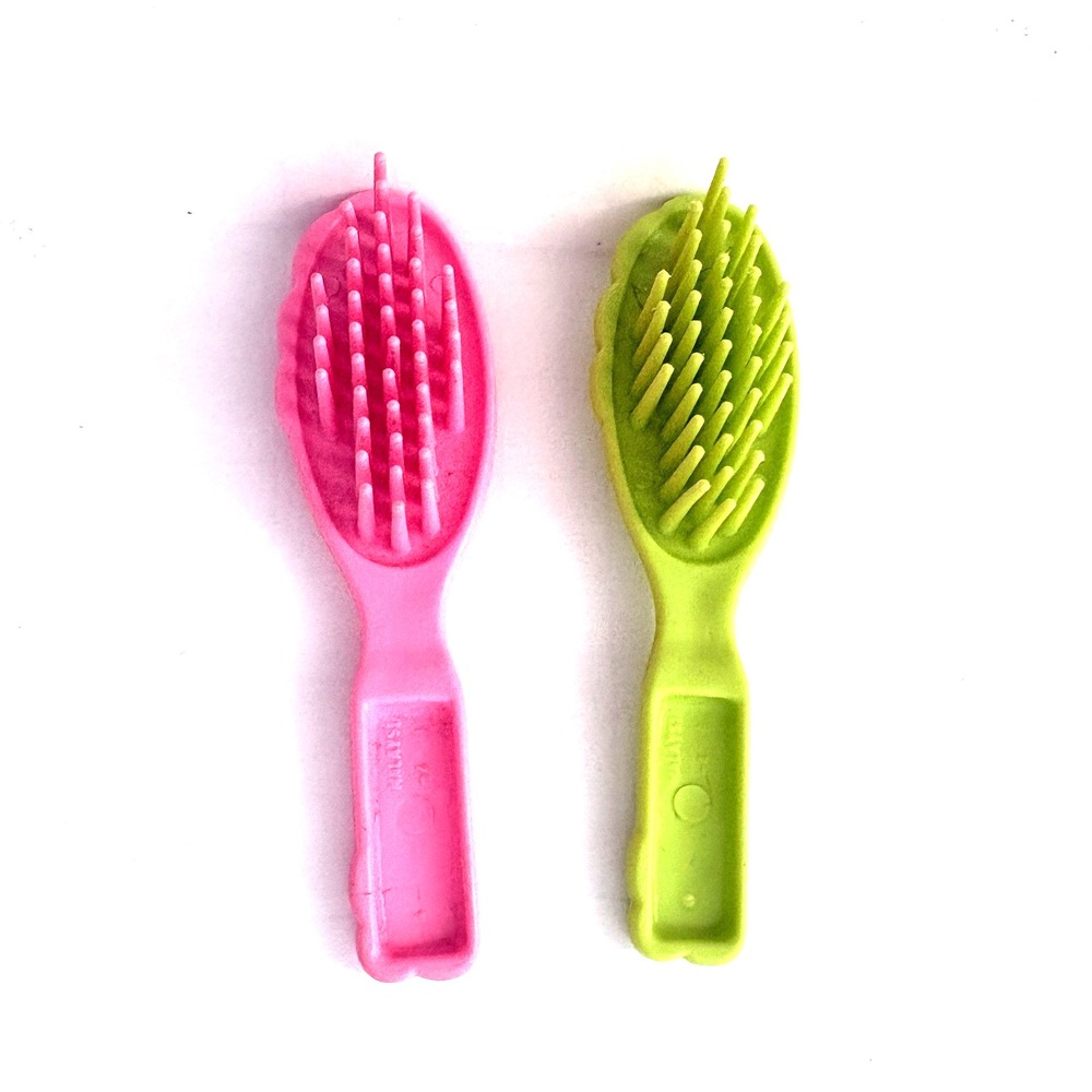 Barbie hot pink & lime green hair brushes (2) for 12" fashion dolls Vtg